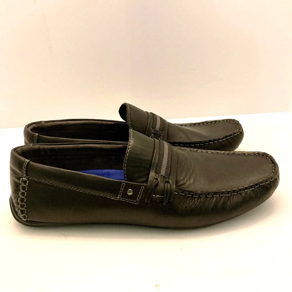 Steve Madden Gander Driving Moccasins Shoes Black Leather‎ Mens 11 EUC